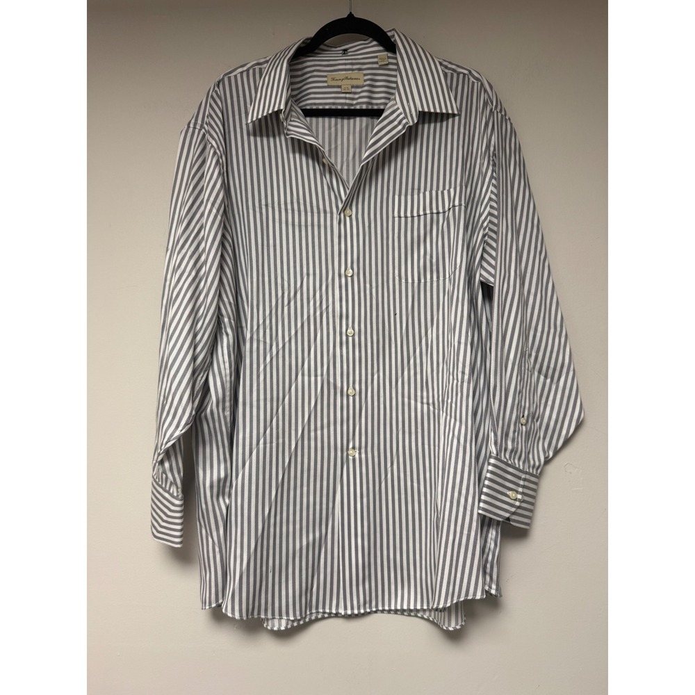 Tommy Bahama Mens Striped Button Down Long Sleeve Dress Shirt Size 17 1/2